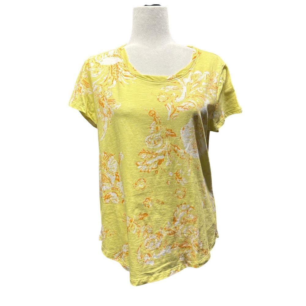 Tribal Retro Resort Knit Top Ice Lime Yellow Floral Paisley Tee Women Medium NWT